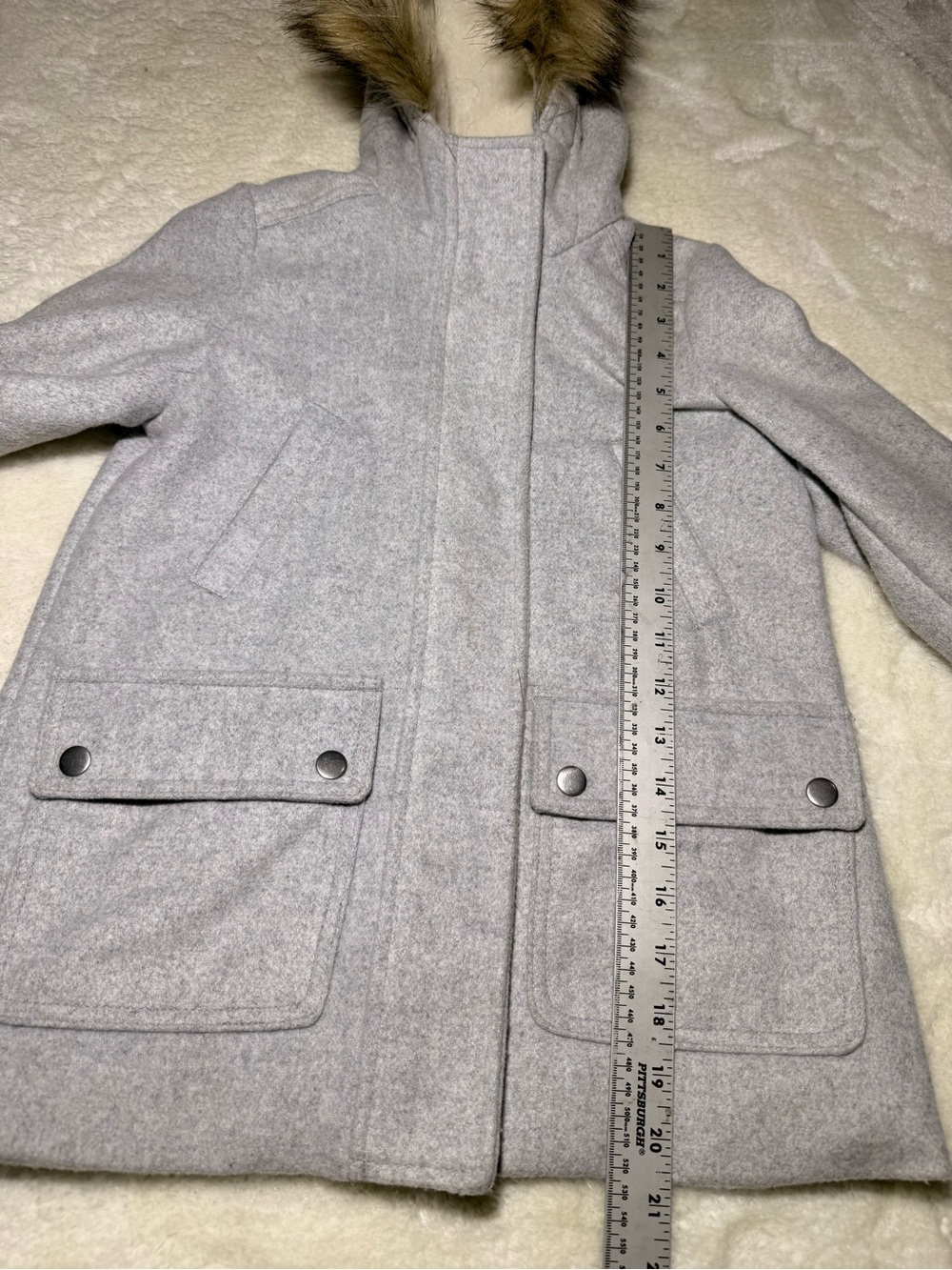Gap Kids Wool Blend Winter Coat-Faux Hood Gray zipper snap button size S (6-7) - Picture 8 of 10